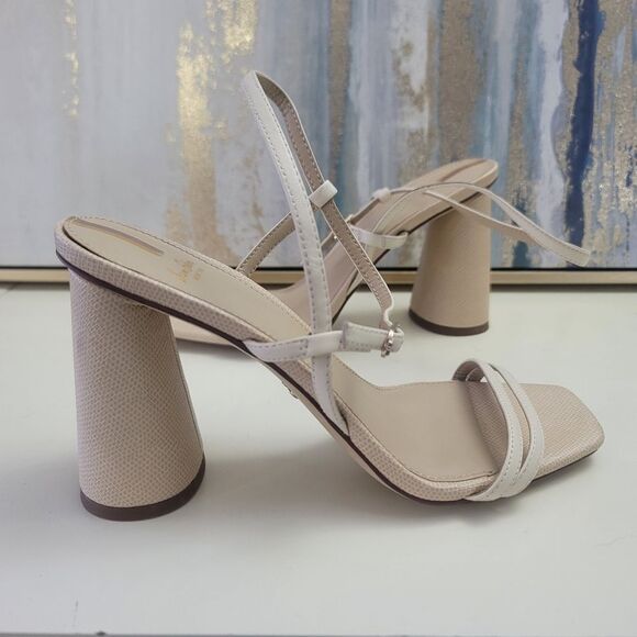 Sam Edelman Kit Ivory Square Toe Slingback Strap Cylindrical Block Heel Sandals - Picture 5 of 11